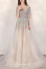 Sequined Bead Long Sleeves A-line Gorgeous Formal Dresses, CP0812