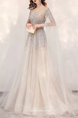 Sequined Bead Long Sleeves A-line Gorgeous Formal Dresses, CP0812