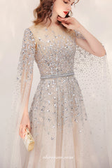 Sequined Bead Long Sleeves A-line Gorgeous Formal Dresses, CP0812