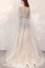 Sequined Bead Long Sleeves A-line Gorgeous Formal Dresses, CP0812