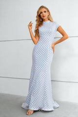 Sequined Lace Jewel Neck Short Sleeves Mermaid Elegant Formal Dresses, CP0910