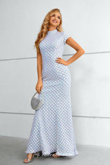 Sequined Lace Jewel Neck Short Sleeves Mermaid Elegant Formal Dresses, CP0910