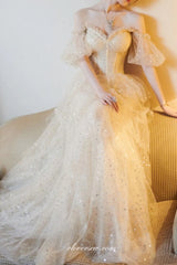 Sequined Tulle Sweetheart Off The Shoulder A-line Prom Dresses For Teens, CP0780