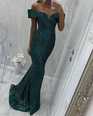 Sequins Mermaid Prom Dresses Off The Shoulder