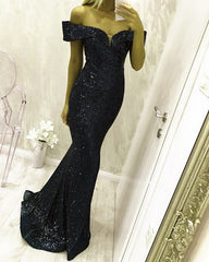 Sequins Mermaid Prom Dresses Off The Shoulder