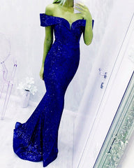 Sequins Mermaid Prom Dresses Off The Shoulder