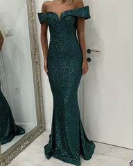 Sequins Mermaid Prom Dresses Off The Shoulder