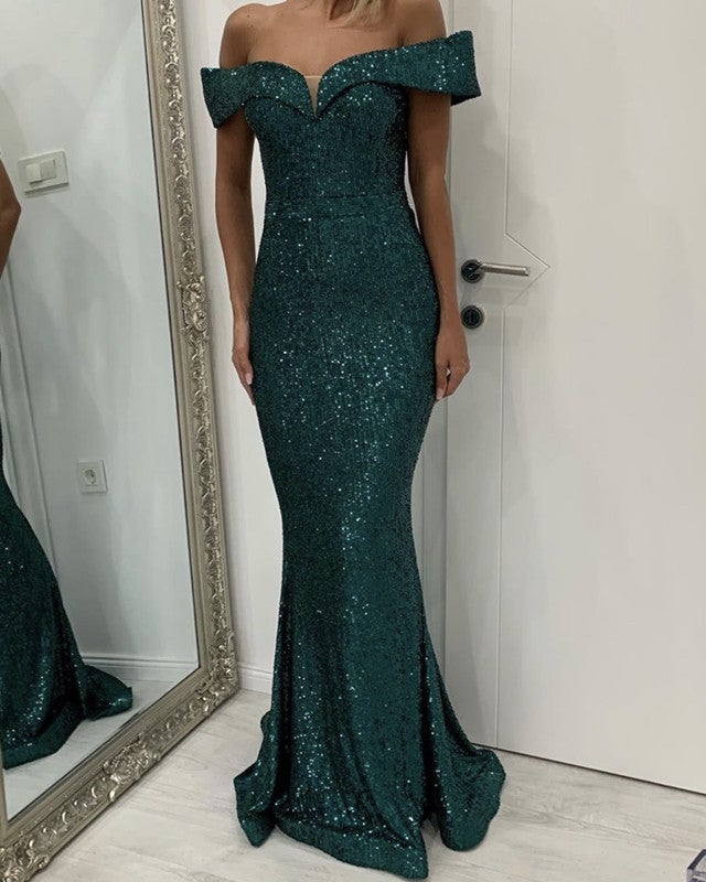 Sequins Mermaid Prom Dresses Off The Shoulder
