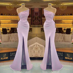 Sequins Formal Dresses Light Purple Mermaid Prom Dress Long Slit Strapless