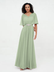 Illusion Sweetheart Neck Chiffon Max Dresses-Dusty Sage