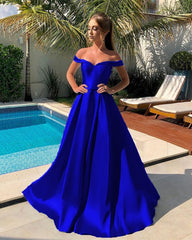 Long A Line Satin Off Shoulder Dress