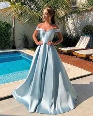 Long A Line Satin Off Shoulder Dress