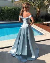 Long A Line Satin Off Shoulder Dress