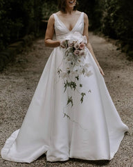 Sexy A Line Satin Wedding Dress With Slit