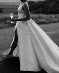 Sexy A Line Satin Wedding Dress With Slit
