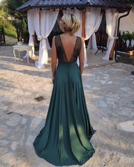 Long Chiffon Plunge Prom Dresses High Slit