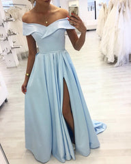 Sexy Long Satin Dresses Off Shoulder Leg Slit
