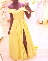 Sexy Long Satin Dresses Off Shoulder Leg Slit