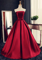 Sexy Long Satin Strapless Ball Gowns Prom Dresses