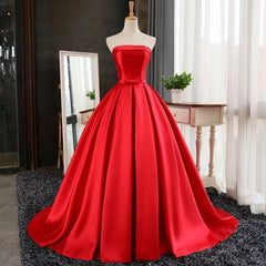 Sexy Long Satin Strapless Ball Gowns Prom Dresses