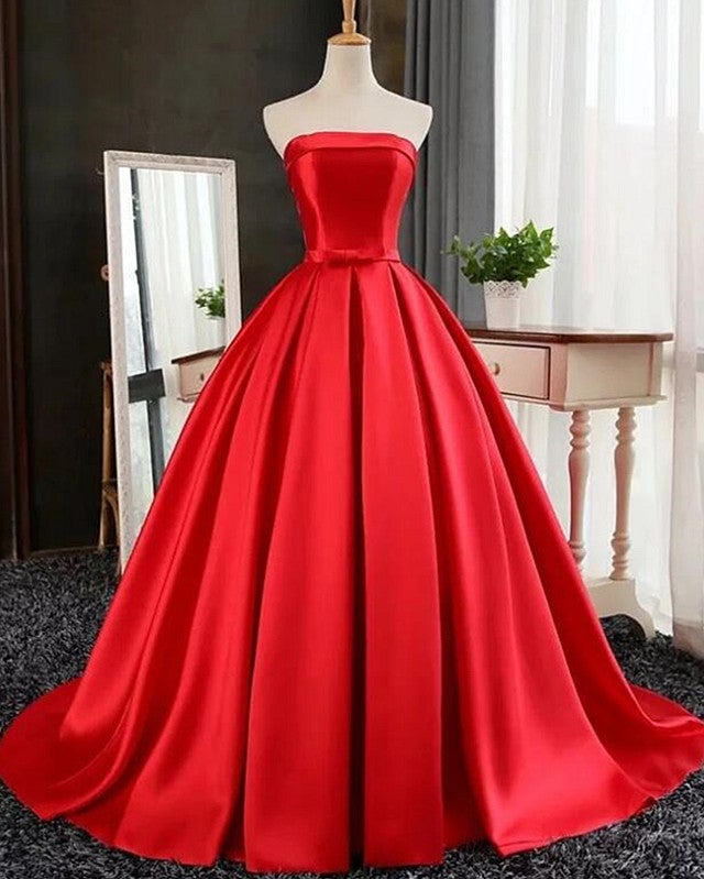 Sexy Long Satin Strapless Ball Gowns Prom Dresses