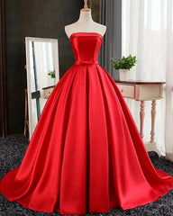 Sexy Long Satin Strapless Ball Gowns Prom Dresses