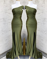 Sexy Mermaid Bridesmaid Dresses One Shoulder High Slit