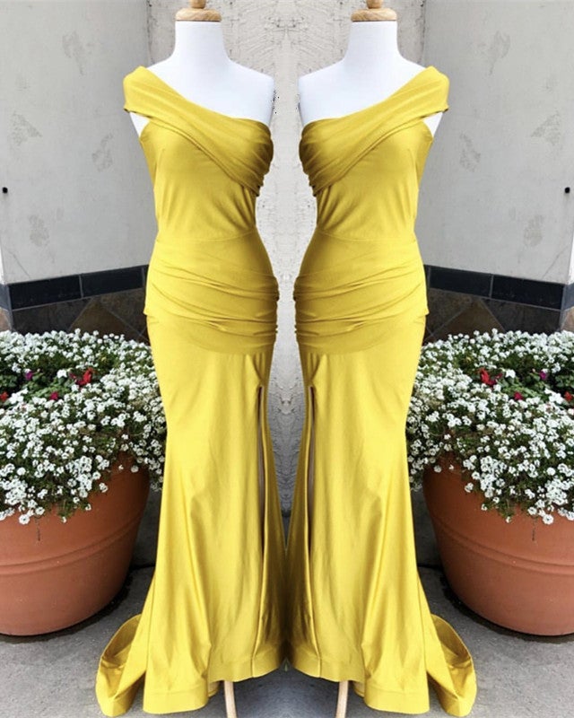 Sexy Mermaid Bridesmaid Dresses One Shoulder High Slit