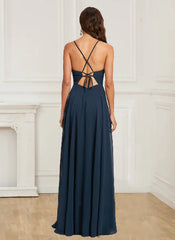 Aimishang A Line Evening Dresses Open Back Halter With Appliques Chiffon