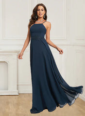 Aimishang A Line Evening Dresses Open Back Halter With Appliques Chiffon