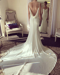 Sexy Open Back Mermaid Wedding Dresses Sweep Train