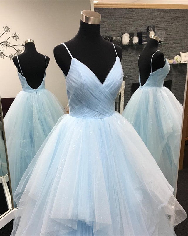 Sexy Pleated Tulle V-neck Ruffles Ball Gowns Quinceanera Dresses