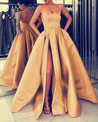 Sexy Strapless Long Slit Satin Dress