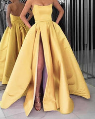 Sexy Strapless Long Slit Satin Dress