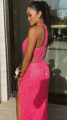 Sexy Bodycon Sequin Prom Dress, Deep V-Neck Evening Party Dress,AST1627