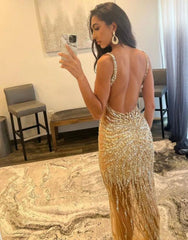 Wholesale Sexy Golden Beaded V-Neck Long Prom Dress prom dresses shops