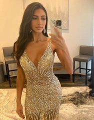 Wholesale Sexy Golden Beaded V-Neck Long Prom Dress prom dresses shops