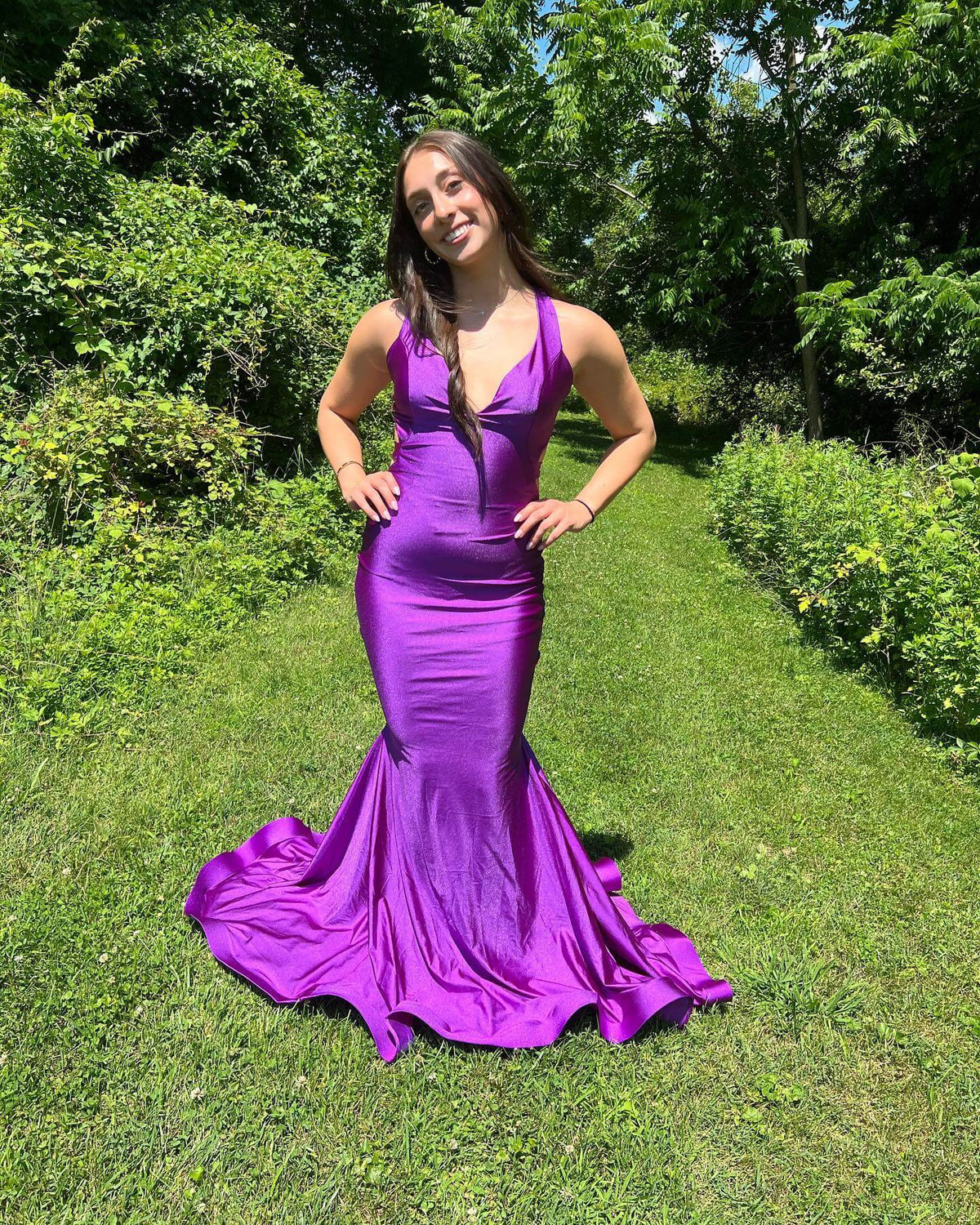Sexy Mermaid Purple 2024 Prom Dresses Simple Long V Neck Formal Dress