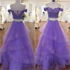 Sexy Violet Purple Prom Dresses two Piece A Line Off the shoulder