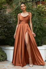 Sexy Spaghetti Strap Satin Simple A-line Split Prom Dress TP1032