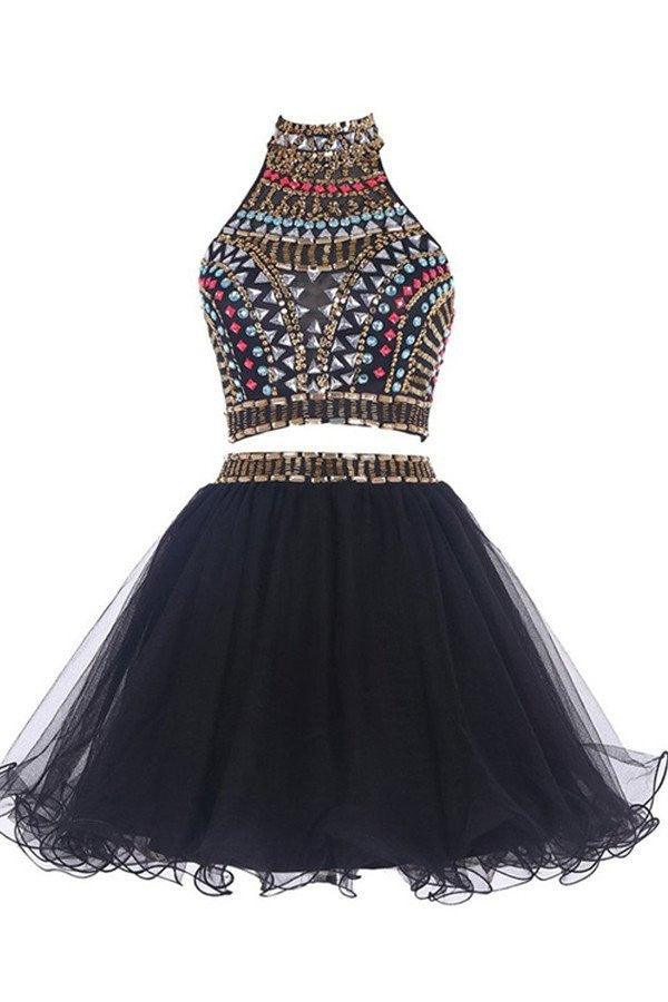 Sexy Two Pieces Backless Black Homecoming/Prom Dresses TR0024