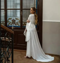 Chiffon Satin Bride Robe with Long Sleeve Jacket Wedding Gowns and Nightgown Lingerie