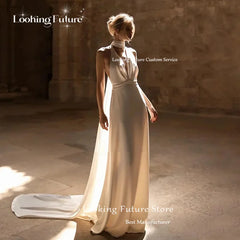 Elegant Mermaid Satin Wedding Dresses For Woman Backless Halter Sleeveless Design