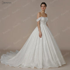 BEPEITHY Customized Luxury Strapless A Line Glitter Wedding Dresses