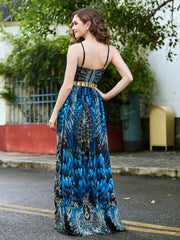 Halter Floral Chiffon Maxi Dress with Gold Sash