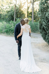 Sheath Rustic Ivory Lace Wedding Dresses Forest Bridal Gown TN395