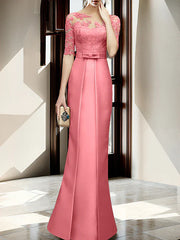 Sheath/column hallucination collar to floor length, mother of the bride dress