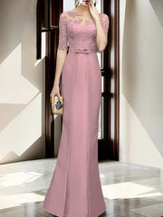 Sheath/column hallucination collar to floor length, mother of the bride dress