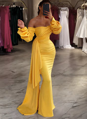 Tight fit/straight off shoulder length prom dress