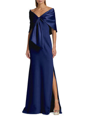Slim fit/pillar V-neck side slit mother of the bride dress